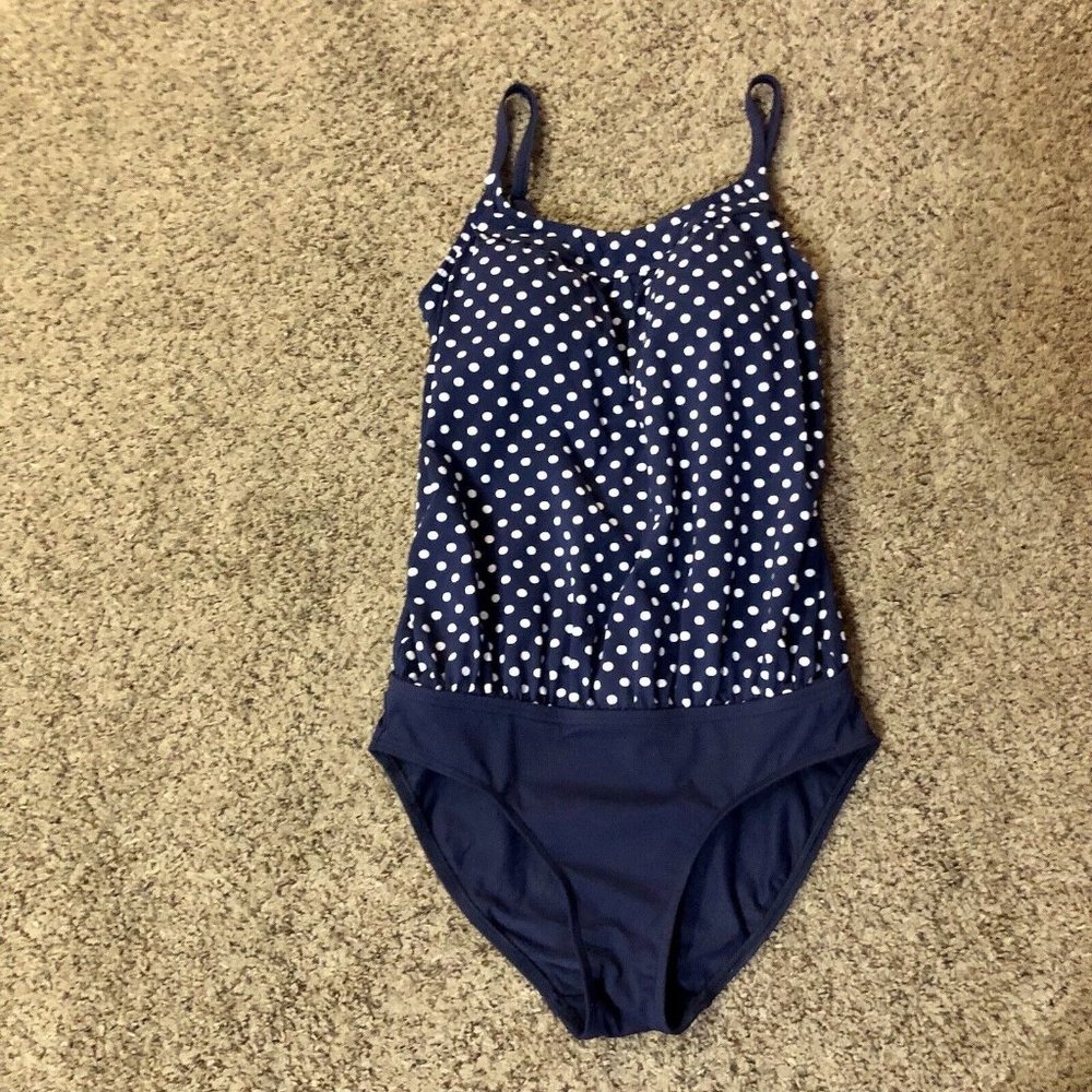Lands End Maternity Swim Suit Womens 6 Used Navy Polka Dot One Piece - Picture 11 of 15